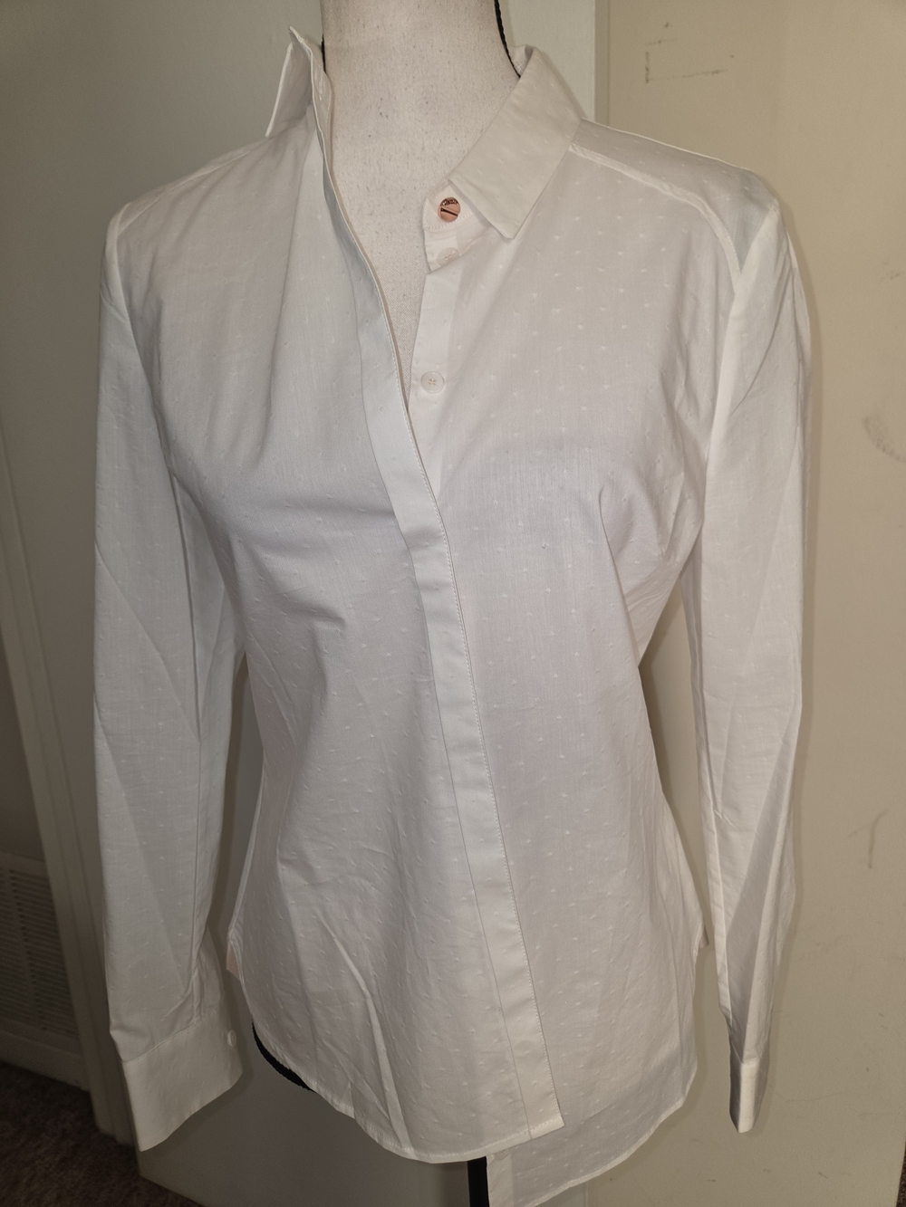 Ted Baker White Dot-Textured Long-Sleeve Shirt SZ2-4